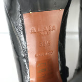 Alaia Croc-Embossed Patent Leather Platform Booties Black Size 38.5