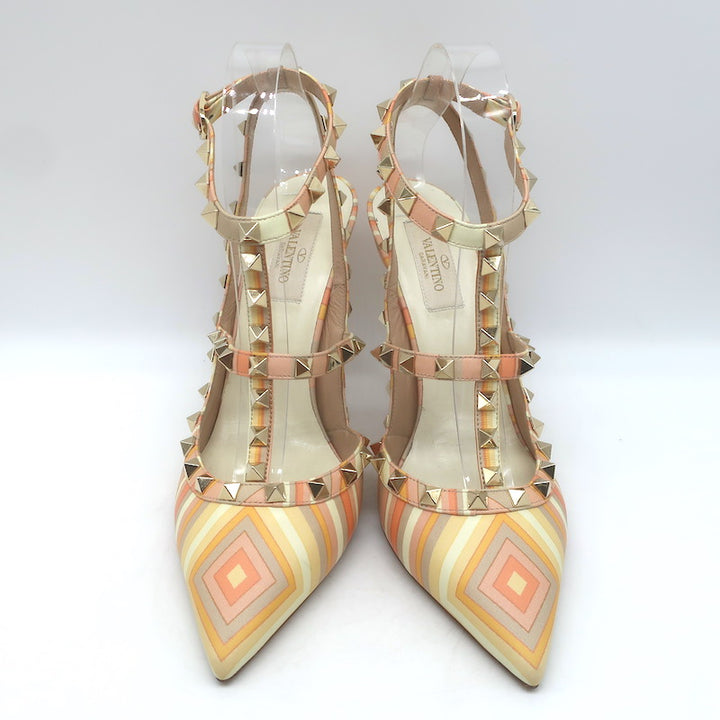 Valentino Native Couture 1975 Rockstud Ankle Straps Pumps Multicolor Size 39