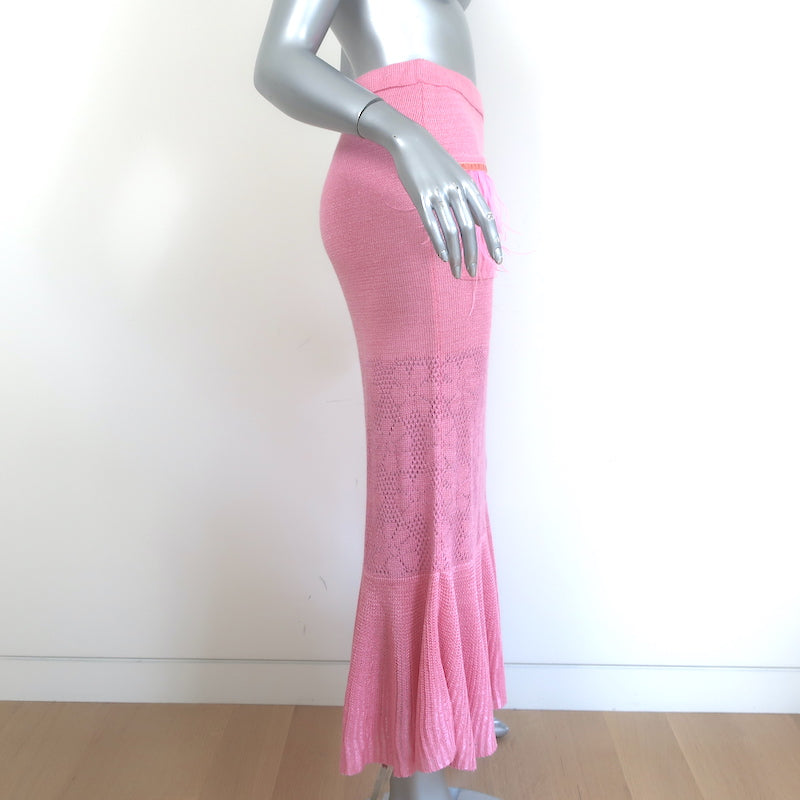 ANDREEVA Midi Skirt with Feathers Pink Floral Knit Size US 8 NEW