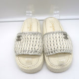 Chanel 22C Braided Knit Slides Cream/Silver Size 37C Flatform Sandals