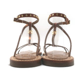 Celine Taillat Triomphe Studded T-Strap Sandals Brown Leather Size 40