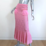 ANDREEVA Midi Skirt with Feathers Pink Floral Knit Size US 8 NEW