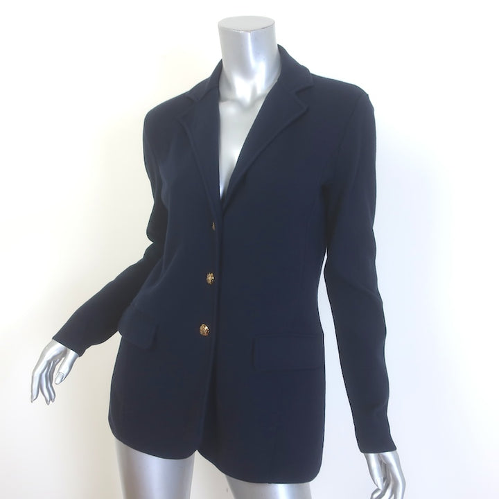 Lauren Ralph Lauren Ayelee Knit Blazer Navy Combed Cotton-Blend Size Medium