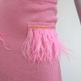 ANDREEVA Midi Skirt with Feathers Pink Floral Knit Size US 8 NEW