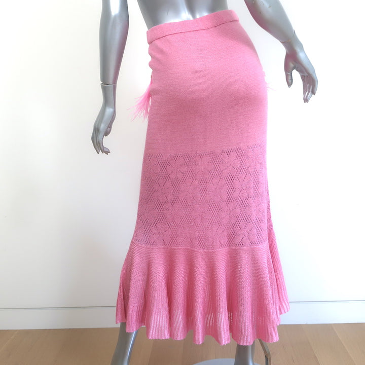 ANDREEVA Midi Skirt with Feathers Pink Floral Knit Size US 8 NEW
