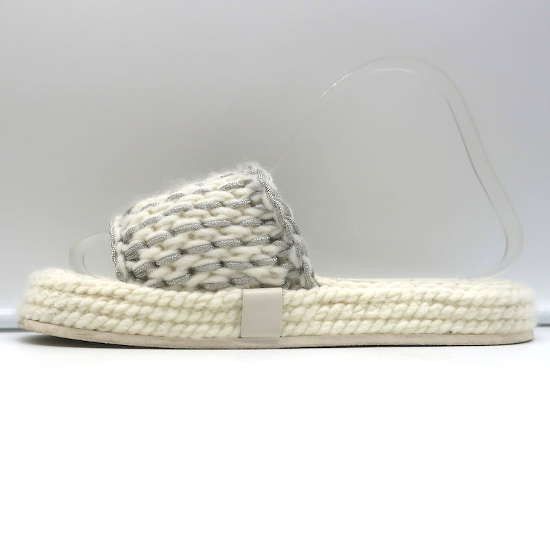 Chanel 22C Braided Knit Slides Cream/Silver Size 37C Flatform Sandals