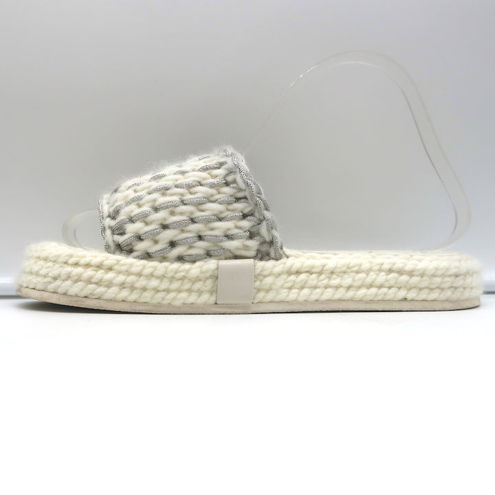 Chanel 22C Braided Knit Slides Cream/Silver Size 37C Flatform Sandals