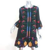 FARM Rio Jimena cross-stitch embroidered mini dress in black, size M, gently pre-owned, authentic designer piece