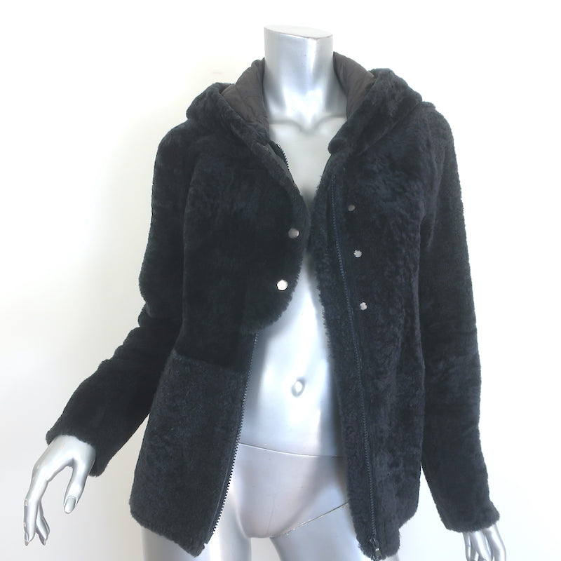 Brunello Cucinelli Shearling Hooded Jacket Black Size 42