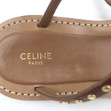 Celine Taillat Triomphe Studded T-Strap Sandals Brown Leather Size 40
