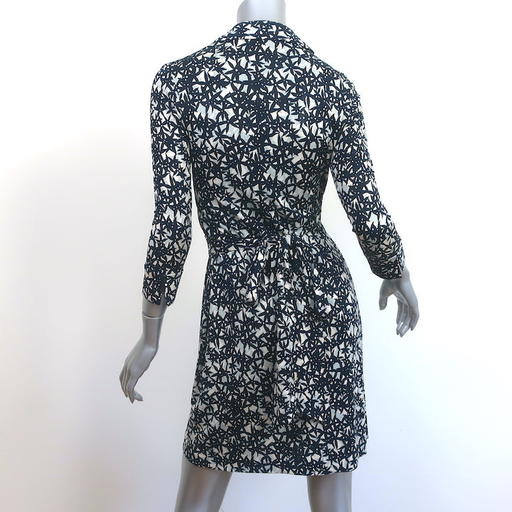 Diane von Furstenberg Justin Wrap Dress Navy Printed Silk Jersey Size 2