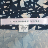 Diane von Furstenberg Justin Wrap Dress Navy Printed Silk Jersey Size 2