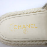 Chanel 22C Braided Knit Slides Cream/Silver Size 37C Flatform Sandals