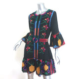 FARM Rio Jimena cross-stitch embroidered black mini dress, size M — authentic pre-owned luxury piece, gently worn