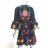 FARM Rio Jimena cross-stitch embroidered mini dress in black, authentic pre-owned, gently worn luxury piece