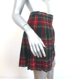 Saint Laurent Tartan Plaid Pleated Mini Skirt Red/Multi Wool Size 38