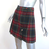 Saint Laurent Tartan Plaid Pleated Mini Skirt Red/Multi Wool Size 38