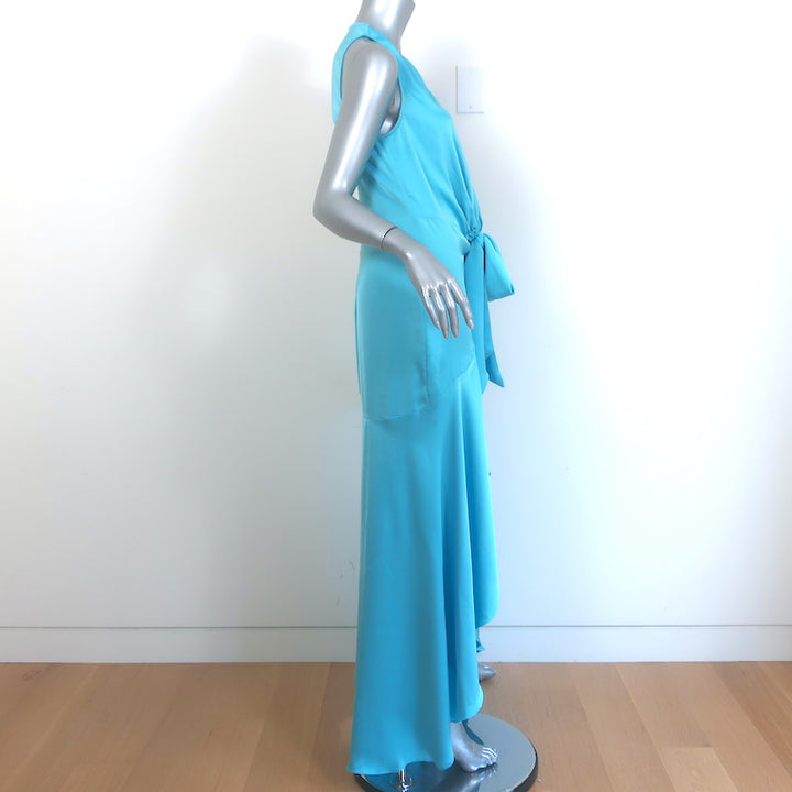 Ramy Brook Ashlyne Plunging Maxi Dress Blue Satin Size 4