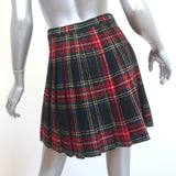 Saint Laurent Tartan Plaid Pleated Mini Skirt Red/Multi Wool Size 38