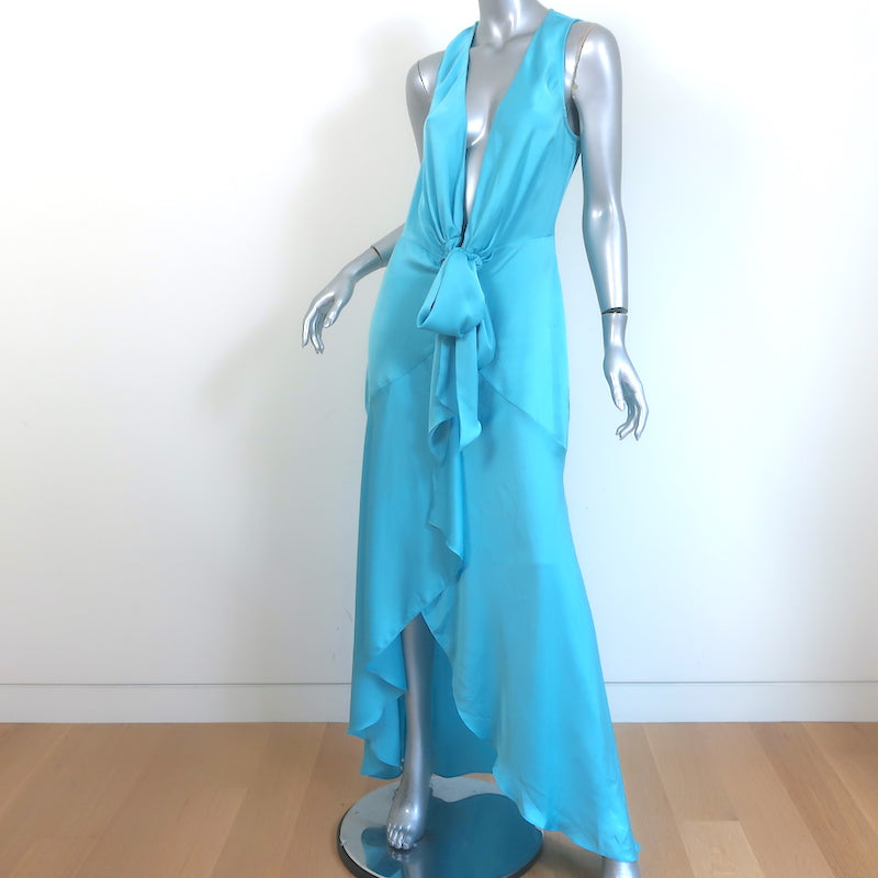 Ramy Brook Ashlyne Plunging Maxi Dress Blue Satin Size 4