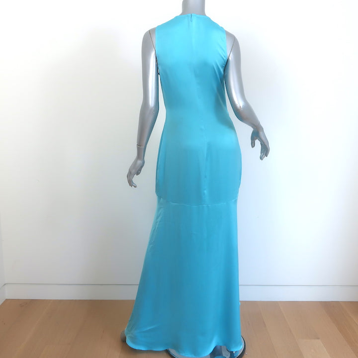Ramy Brook Ashlyne Plunging Maxi Dress Blue Satin Size 4