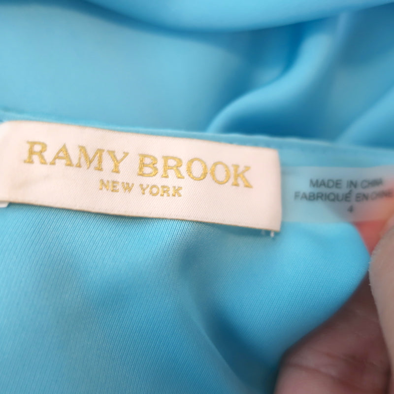 Ramy Brook Ashlyne Plunging Maxi Dress Blue Satin Size 4