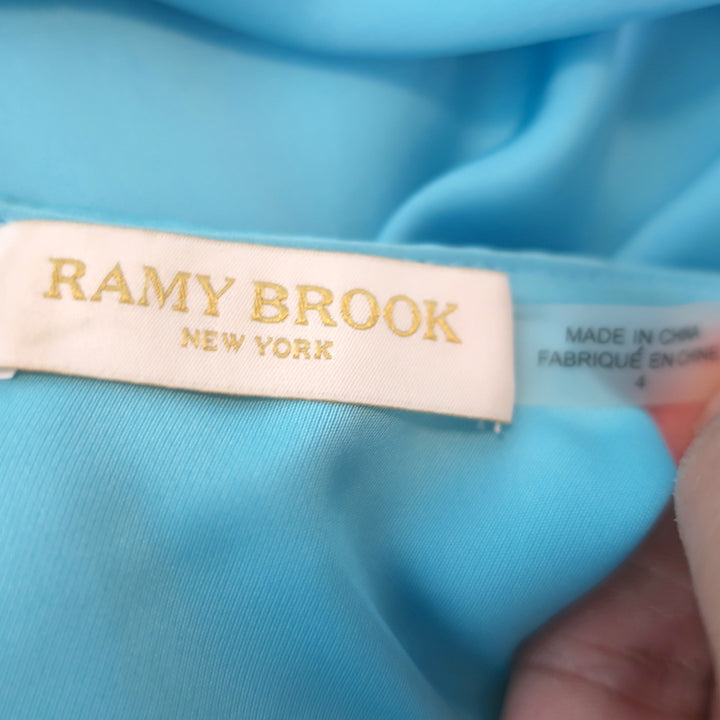 Ramy Brook Ashlyne Plunging Maxi Dress Blue Satin Size 4