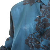 Dries Van Noten Shirtdress Blue Floral Print Silk Size Small Long Sleeve Dress