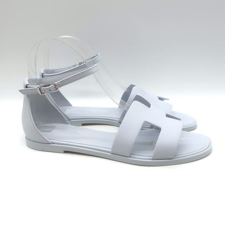 Hermes Santorini Ankle Strap Sandals Glacier Blue Epsom Leather Size 38.5 NEW