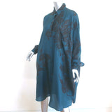 Dries Van Noten Shirtdress Blue Floral Print Silk Size Small Long Sleeve Dress