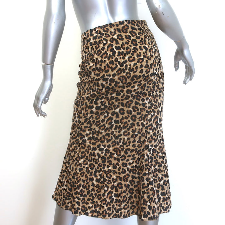 Veronica Beard Vanity Leopard Print Ruched Skirt Beige Stretch Silk Size 2