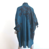 Dries Van Noten Shirtdress Blue Floral Print Silk Size Small Long Sleeve Dress