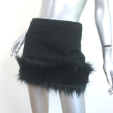Saint Laurent Boucle Tweed & Faux Fur Mini Skirt Black Size 36