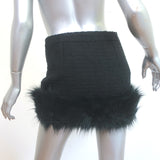 Saint Laurent Boucle Tweed & Faux Fur Mini Skirt Black Size 36