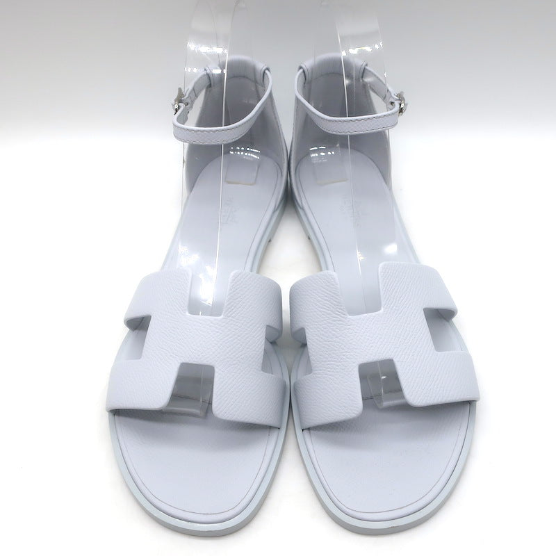 Hermes Santorini Ankle Strap Sandals Glacier Blue Epsom Leather Size 38.5 NEW
