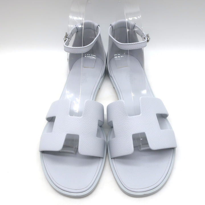 Hermes Santorini Ankle Strap Sandals Glacier Blue Epsom Leather Size 38.5 NEW