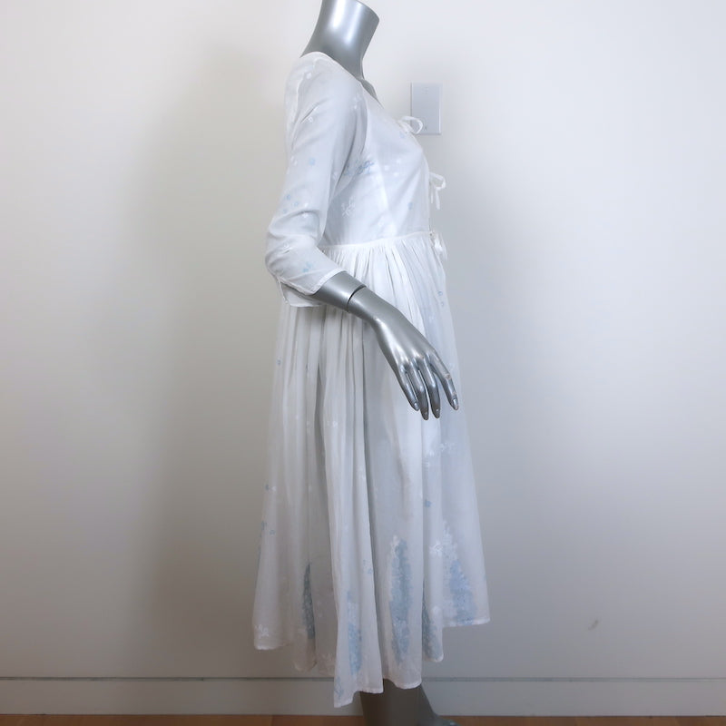 Thierry Colson Tie-Front Dress White Floral Print Cotton Size Medium