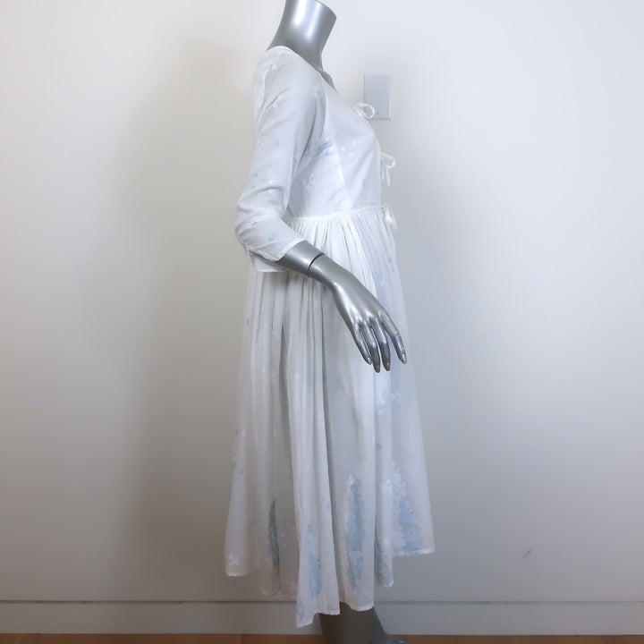 Thierry Colson Tie-Front Dress White Floral Print Cotton Size Medium