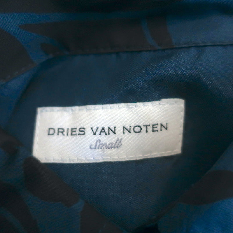 Dries Van Noten Shirtdress Blue Floral Print Silk Size Small Long Sleeve Dress