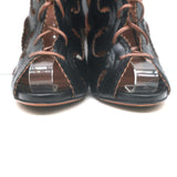 Alaia Cutout Lace-Up Open Toe Booties Black Scalloped Leather Size 38.5