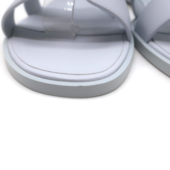 Hermes Santorini Ankle Strap Sandals Glacier Blue Epsom Leather Size 38.5 NEW