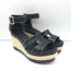 Hermes Ilana Espadrille Wedges Black Leather Size 37 Platform Sandals