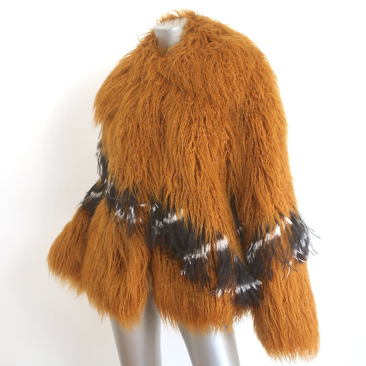 Dries Van Noten Feather-Trimmed Faux Fur Coat Mustard Size Medium