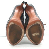 Alaia Cutout Lace-Up Open Toe Booties Black Scalloped Leather Size 38.5