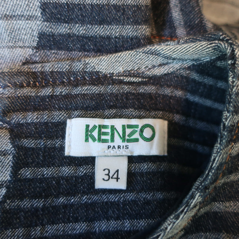 KENZO Polka Dot Denim Sleeveless Mini Dress Blue Stretch Cotton Size 34