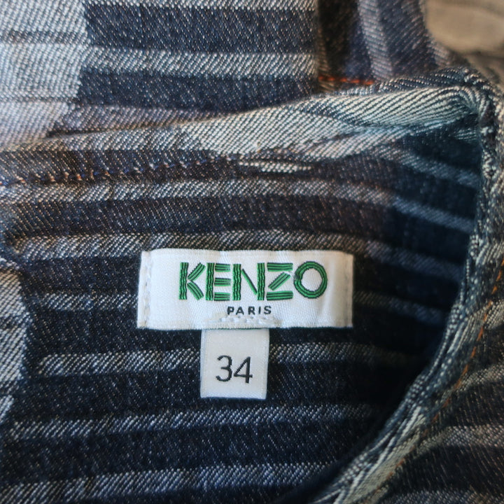 KENZO Polka Dot Denim Sleeveless Mini Dress Blue Stretch Cotton Size 34