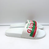 Gucci Original Pursuit Pool Slides White Leather Size 38 Flat Sandals