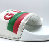 Gucci Original Pursuit Pool Slides White Leather Size 38 Flat Sandals