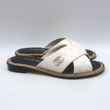 Chanel Chain CC Quilted Crisscross Slide Sandals Cream Lambskin Leather Size 39