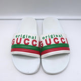 Gucci Original Pursuit Pool Slides White Leather Size 38 Flat Sandals